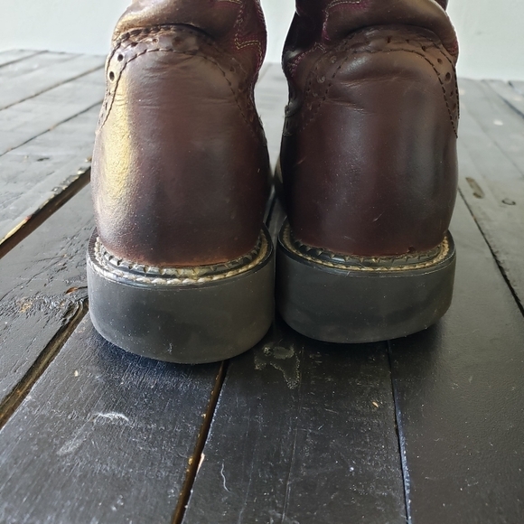 Justin Boots Women's 6 6B Brown Leather Fat Boy Cowgirl Boots Pink Stitching - Picture 7 of 12